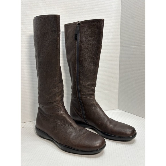 Prada Sport Linea Rossa Brown Leather Knee High Boots Womens 38 Made In Italy - Picture 3 of 14